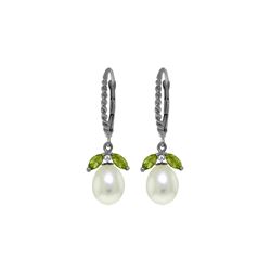 Genuine 9 ctw Peridot & Pearl Earrings 14KT White Gold - REF-39W3Y