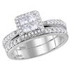 Image 1 : Princess Diamond Bridal Wedding Ring Band Set 1 Cttw 14kt White Gold - REF-69N9F