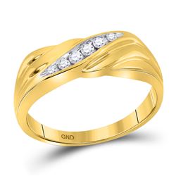 Mens Round Diamond Single Row Wedding Band Ring 1/8 Cttw 10kt Yellow Gold - REF-23A5M