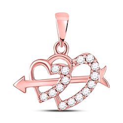 Womens Round Diamond Arrow Heart Pendant 1/5 Cttw 10kt Rose Gold - REF-14K9Y