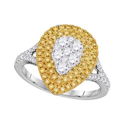 Womens Round Yellow Diamond Teardrop Cluster Ring 1 Cttw 18kt White Gold - REF-131F5W