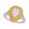 Image 1 : Womens Round Yellow Diamond Teardrop Cluster Ring 1 Cttw 18kt White Gold - REF-131F5W