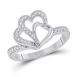 Womens Round Diamond Heart Ring 1/5 Cttw 10kt White Gold - REF-27A9M