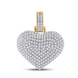 Mens Round Diamond Heart Charm Pendant 3/4 Cttw 10kt Yellow Gold - REF-37N9F