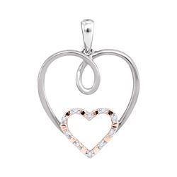 Womens Round Diamond Rose-tone Double Nested Heart Pendant 1/20 Cttw 10kt White Gold - REF-8R9X