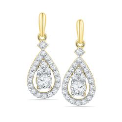 Womens Round Diamond Solitaire Teardrop Frame Dangle Earrings 1/2 Cttw 10kt Yellow Gold - REF-38H9R