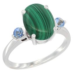 2.99 CTW Malachite & Blue Sapphire Ring 10K White Gold - REF-22N4Y