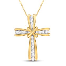 Womens Round Diamond Cross Pendant 1/6 Cttw 10kt Yellow Gold - REF-10X5A