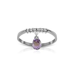 Genuine 1.45 ctw Amethyst & Diamond Ring 14KT White Gold - REF-34X3M