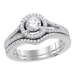 Round Diamond Bridal Wedding Ring Band Set 1 Cttw 14kt White Gold - REF-148M9H