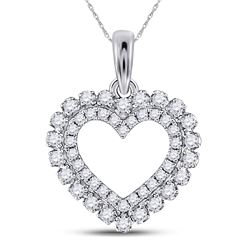 Womens Round Diamond Outline Heart Pendant 3/8 Cttw 14kt White Gold - REF-27A9M