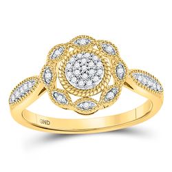 Womens Round Diamond Milgrain Cable Cluster Ring 1/8 Cttw 10kt Yellow Gold - REF-16F5W