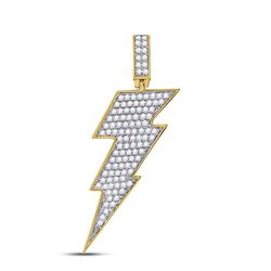 Mens Round Diamond Lightning Bolt Charm Pendant 1 Cttw 10kt Yellow Gold - REF-52R9X