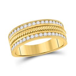 Mens Round Diamond Wedding Rope Band Ring 3/4 Cttw 14kt Yellow Gold - REF-90Y5N