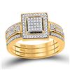 Diamond Square 3-Piece Bridal Wedding Ring Band Set 1/3 Cttw 10kt Yellow Gold - REF-32R5X