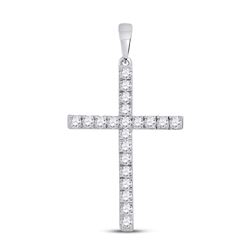 Womens Round Diamond Cross Pendant 1/2 Cttw 14kt White Gold - REF-32H5R