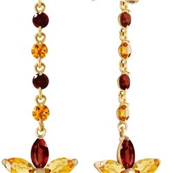 Genuine 4.8 ctw Citrine & Garnet Earrings 14KT Yellow Gold - REF-56Y8F