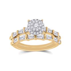 Round Diamond Bridal Wedding Ring Band Set 1 Cttw 14kt Yellow Gold - REF-85X9A