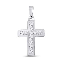 Womens Princess Diamond Cross Pendant 1/4 Cttw 10kt White Gold - REF-15K9Y