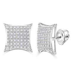 Mens Round Diamond Square Kite Cluster Stud Earrings 1/3 Cttw 10kt White Gold - REF-17X5A