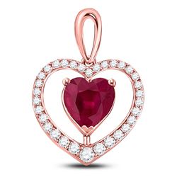 Womens Heart Lab-Created Ruby Fashion Pendant 1-1/4 Cttw 10kt Rose Gold - REF-25X9A