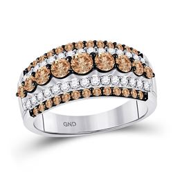 Womens Round Brown Diamond Fancy Cocktail Ring 1-1/2 Cttw 10kt White Gold - REF-73R9X