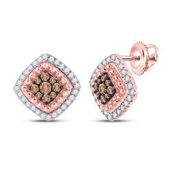 Womens Round Brown Diamond Square Earrings 1/3 Cttw 10kt Rose Gold - REF-27H9R