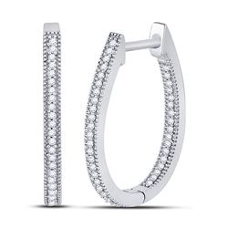 Womens Round Diamond Hoop Earrings 1/4 Cttw 10kt White Gold - REF-19H5R