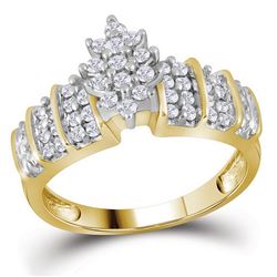 Womens Round Diamond Marquise-shape Cluster Ring 1/2 Cttw 10kt Yellow Gold - REF-24Y5N