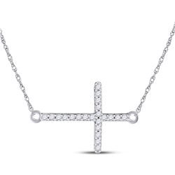 Womens Round Diamond Horizontal Cross Necklace 1/20 Cttw 10kt White Gold - REF-7K9Y