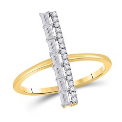 Womens Baguette Diamond Linear Bar Fashion Ring 1/3 Cttw 14kt Yellow Gold - REF-34N5F