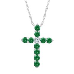 Womens Round Lab-Created Emerald Cross Pendant 5/8 Cttw 10kt White Gold - REF-12W9K