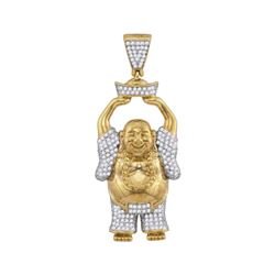 Mens Round Diamond Laughing Buddha Hotei Charm Pendant 1 Cttw 10kt Yellow Gold - REF-57F9W