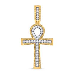 Mens Round Diamond Ankh Cross Charm Pendant 1 Cttw 10kt Yellow Gold - REF-65R5X