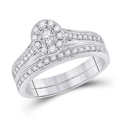 Round Diamond Bridal Wedding Ring Band Set 1/2 Cttw 10kt White Gold - REF-36N9F