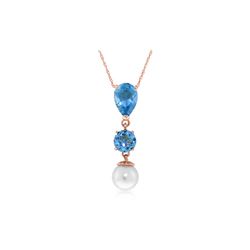 Genuine 5.25 ctw Blue Topaz & Pearl Necklace 14KT Rose Gold - REF-25T9A