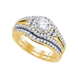 Round Diamond Bridal Wedding Ring Band Set 1-1/4 Cttw 14kt Yellow Gold - REF-186X5A