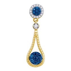 Womens Round Blue Color Enhanced Diamond Cluster Pendant 1/3 Cttw 10kt Yellow Gold - REF-16F9W