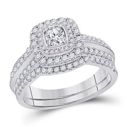 Round Diamond Bridal Wedding Ring Band Set 1 Cttw 14kt White Gold - REF-104X9A