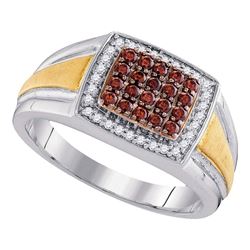 Mens Round Brown Diamond Square Cluster Ring 1/2 Cttw 10kt Two-tone Gold - REF-48N5F