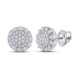 Womens Round Diamond Cluster Earrings 1/2 Cttw 14kt White Gold - REF-39N5F