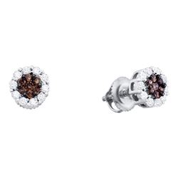 Womens Round Brown Diamond Cluster Earrings 1 Cttw 14kt White Gold - REF-47F9W