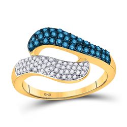 Womens Round Blue Color Enhanced Diamond Cocktail Ring 1/2 Cttw 10kt Yellow Gold - REF-29M9H