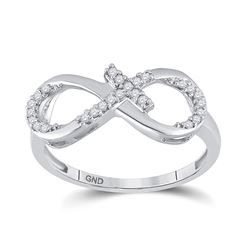 Womens Round Diamond Cross Infinity Ring 1/10 Cttw 10kt White Gold - REF-13R5X