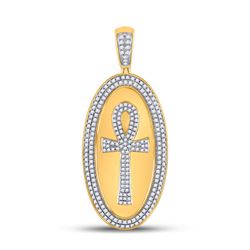 Mens Round Diamond Oval Ankh Cross Charm Pendant 2 Cttw 10kt Yellow Gold - REF-128A5M