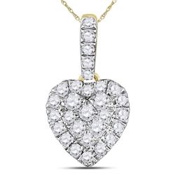 Womens Round Diamond Heart Pendant 1/3 Cttw 14kt Yellow Gold - REF-21A5M