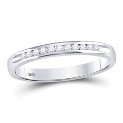 Womens Round Channel-set Diamond Single Row Wedding Band 1/10 Cttw 14kt White Gold - REF-17K5Y