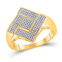 Mens Round Diamond Diagonal Offset Square Ring 1/3 Cttw 10kt Yellow Gold - REF-37F9W