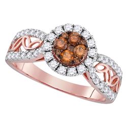 Womens Round Brown Diamond Circle Frame Cluster Ring 1 Cttw 10kt Rose Gold - REF-52N9F