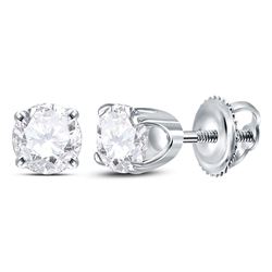 Womens Round Diamond Solitaire Earrings 5/8 Cttw 14kt White Gold - REF-49F9W